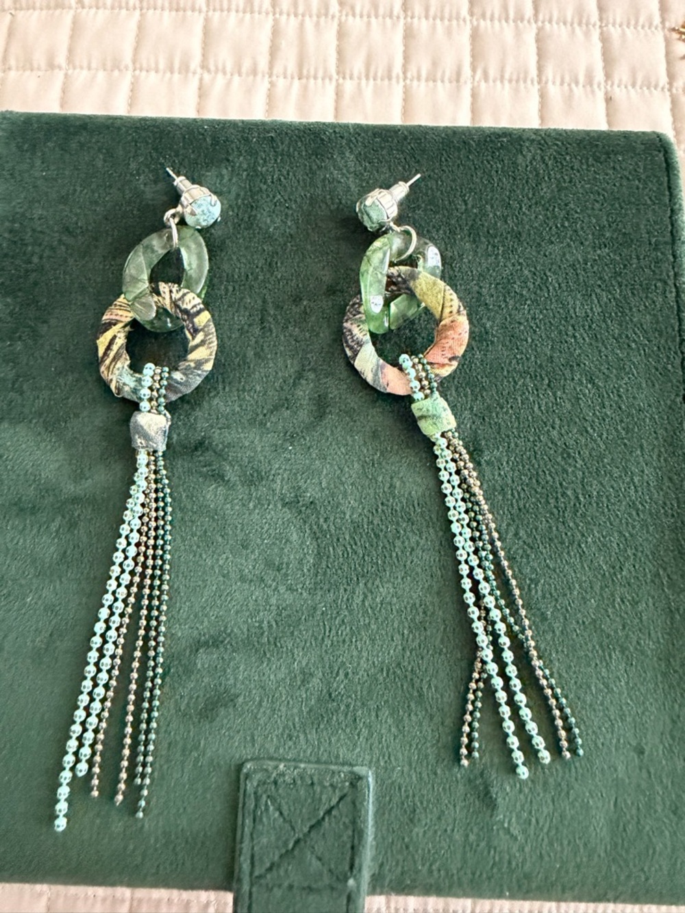 Etro Green Multi-Tone Link Tassel Earrings